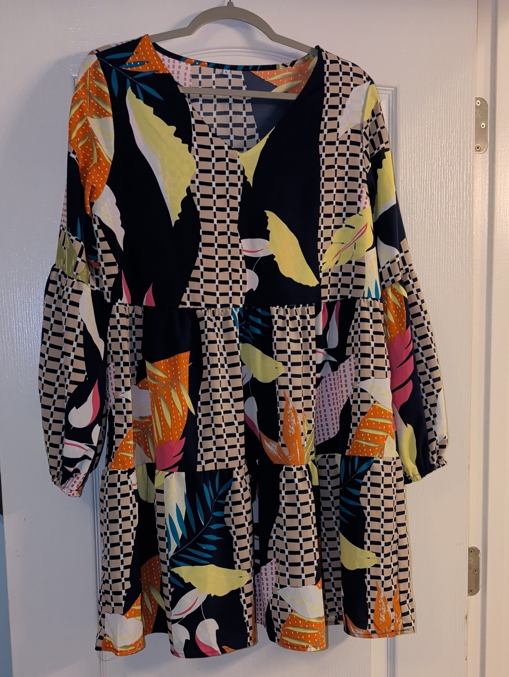 Tiered V-Neck Women's Dress in Navy Multi Floral Print